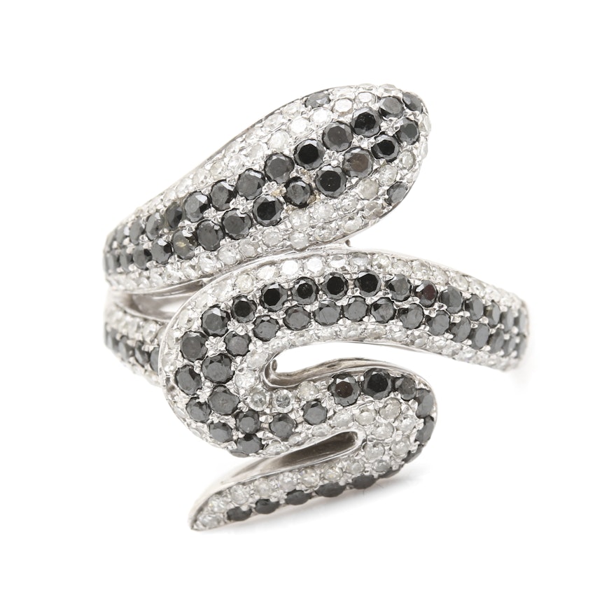 14K White Gold 1.95 CTW Diamond Snake Ring