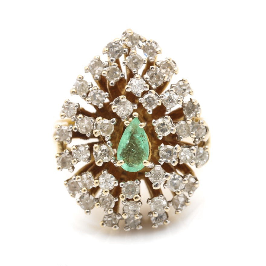 14K Yellow Gold Emerald and 1.21 CTW Diamond Statement Ring