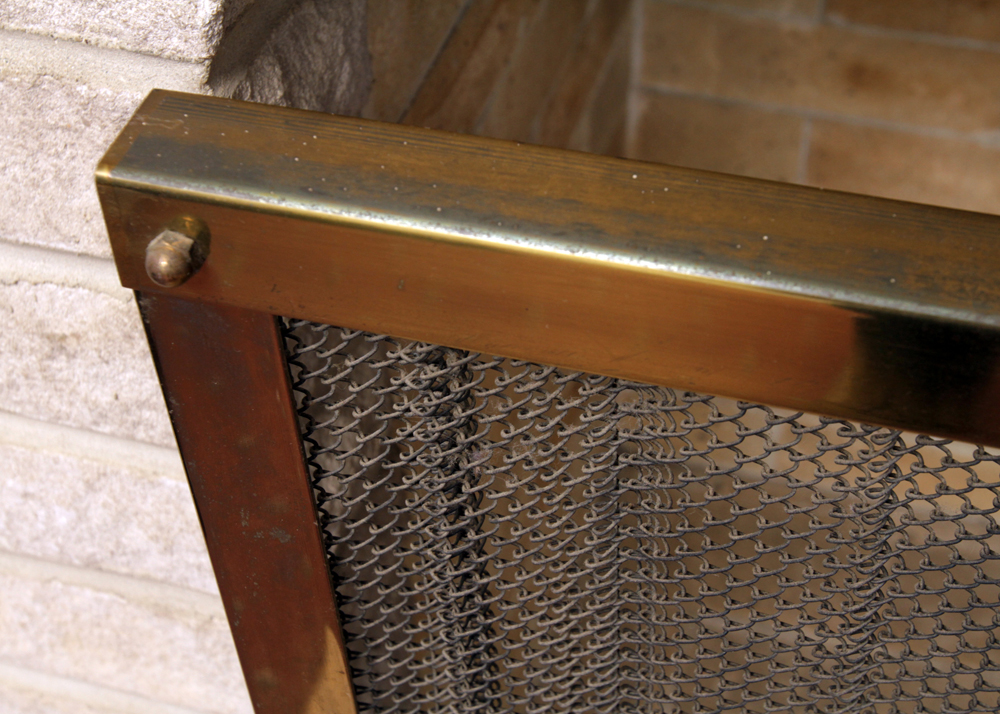 Vintage Brass Fireplace Screen and Andirons