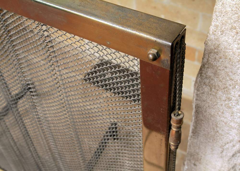 Vintage Brass Fireplace Screen and Andirons