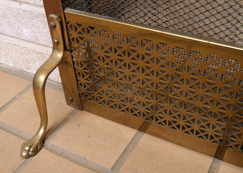Vintage Brass Fireplace Screen and Andirons