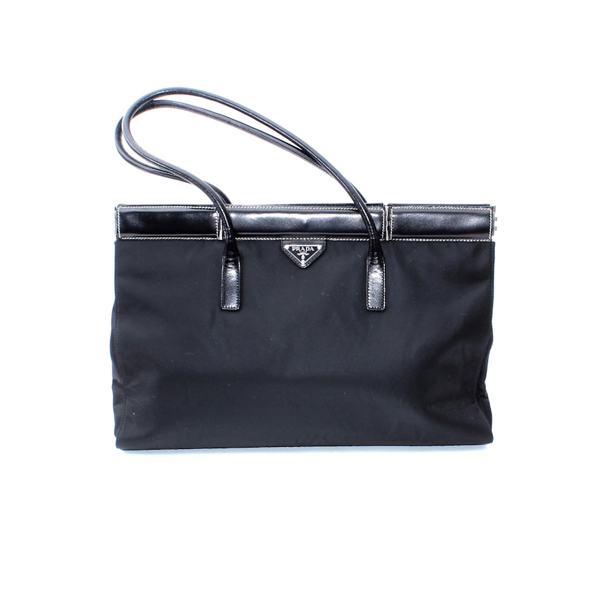 Prada Black Nylon and Leather Tote