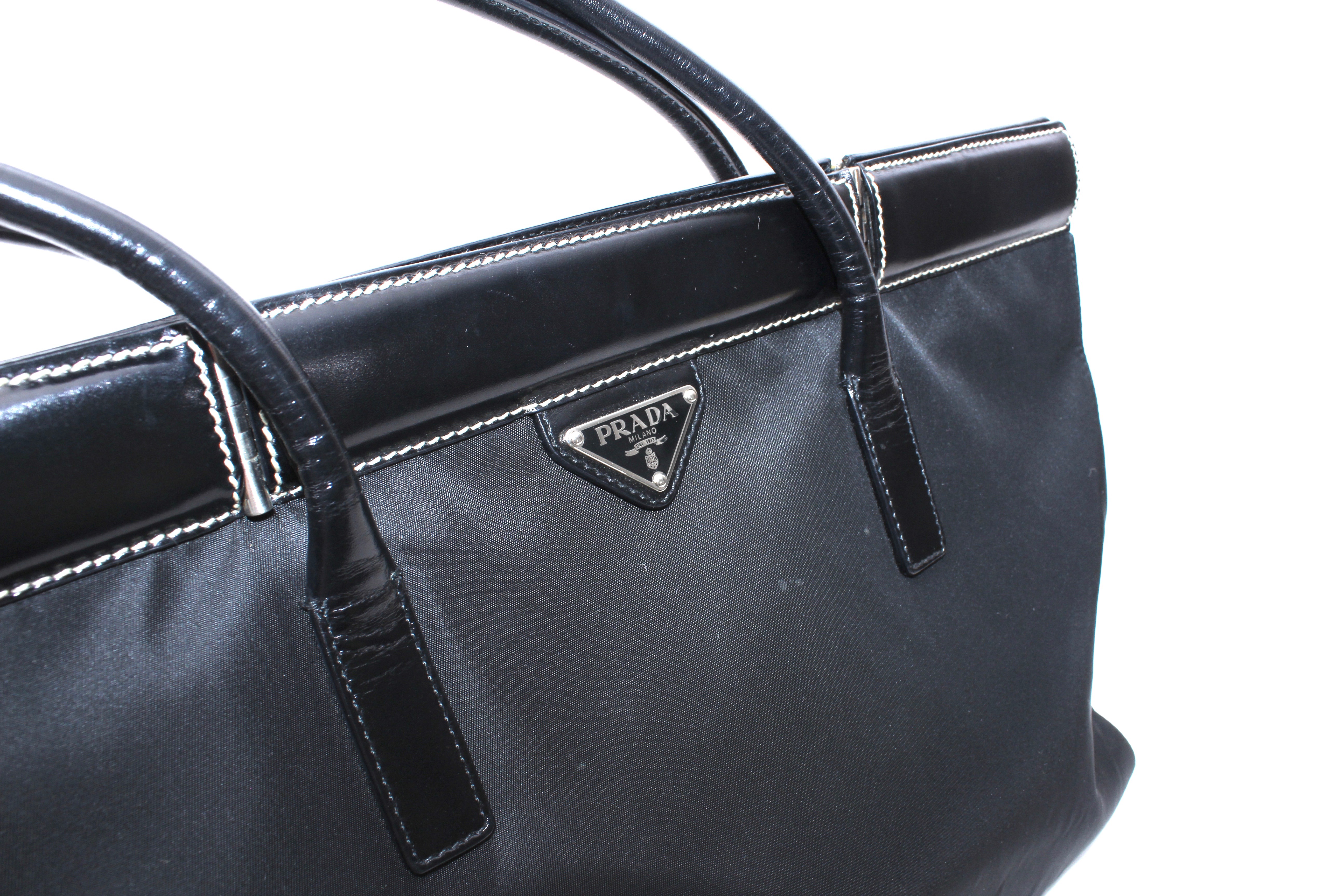 Prada Black Nylon and Leather Tote