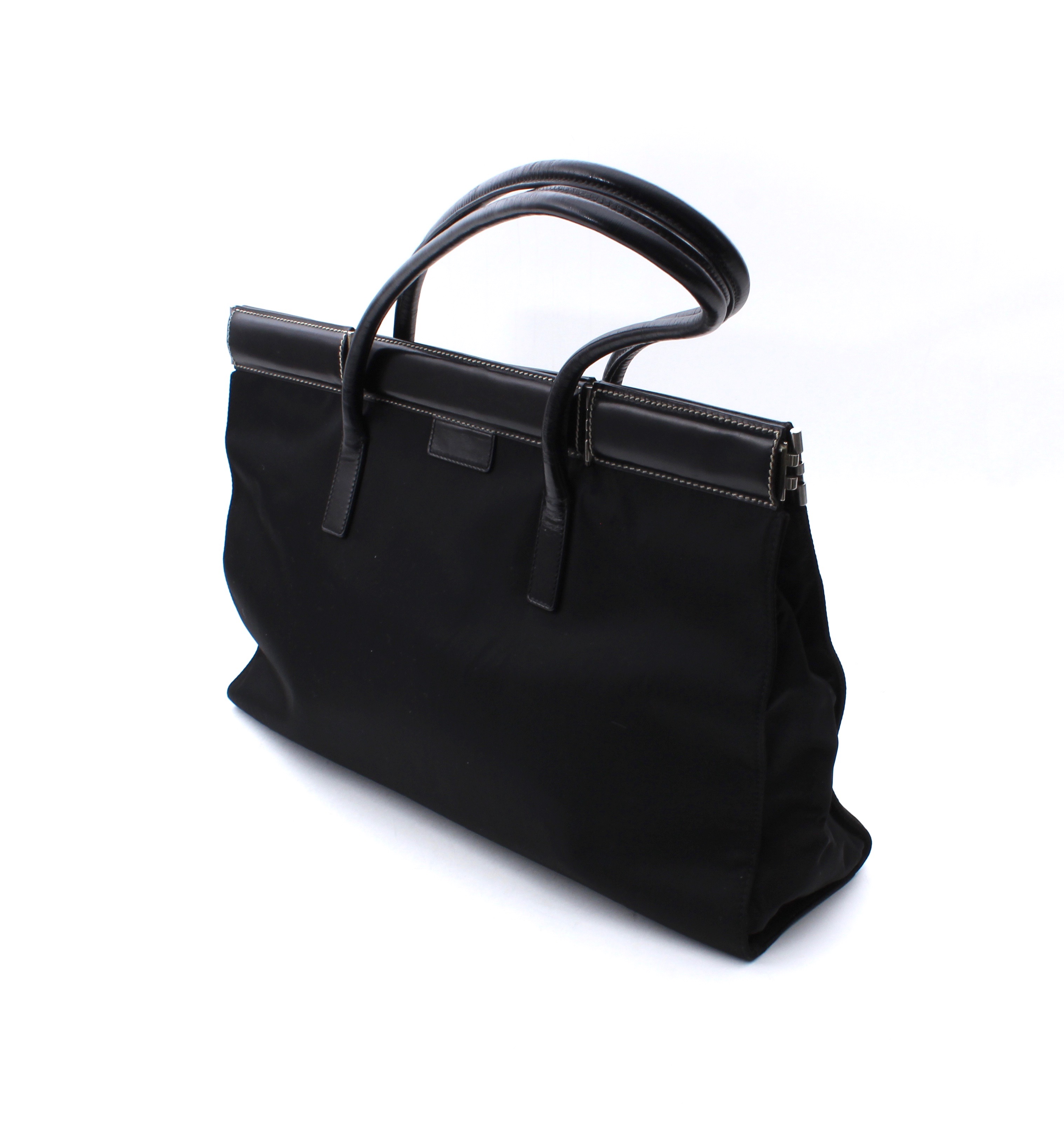 Prada Black Nylon and Leather Tote