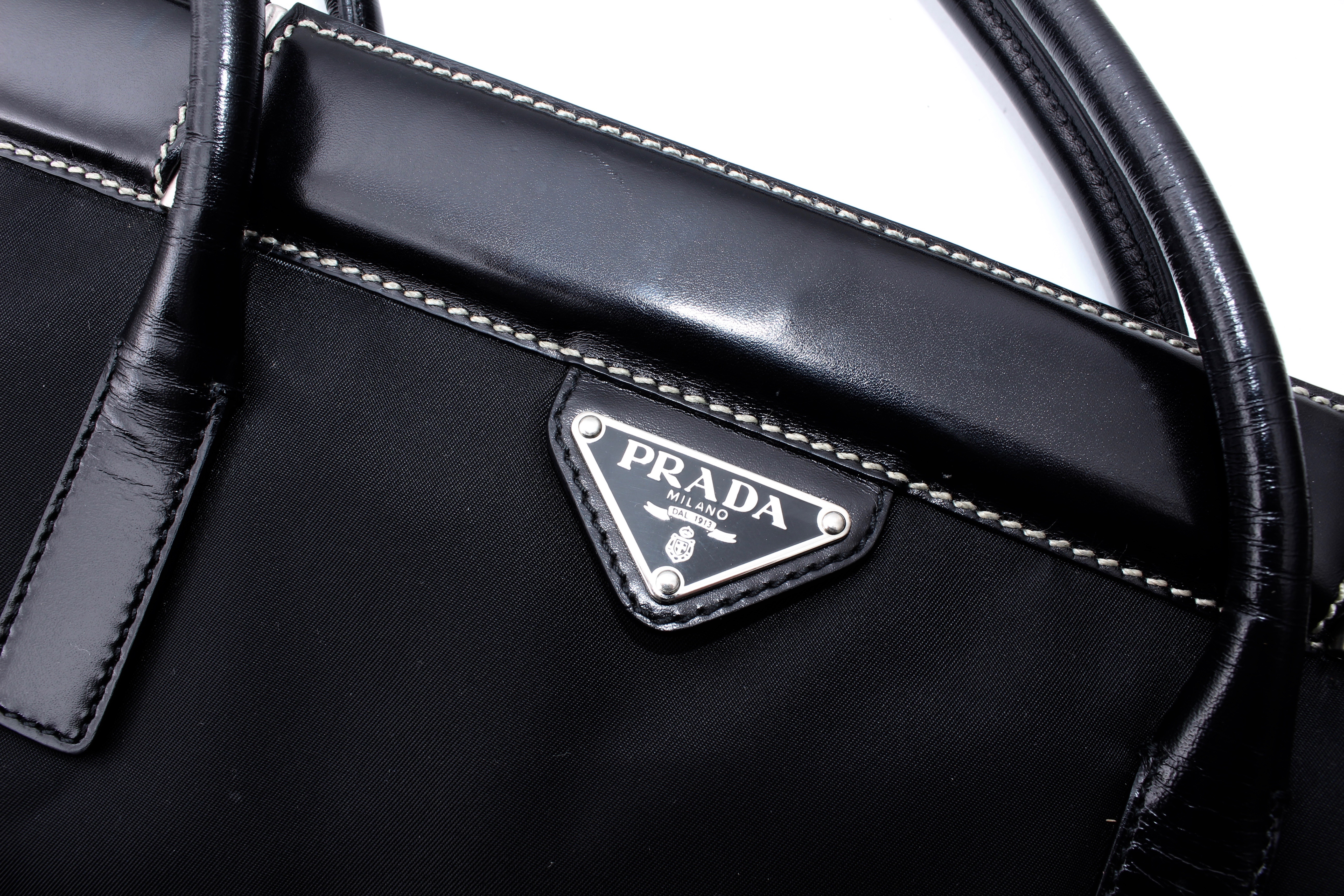 Prada Black Nylon and Leather Tote