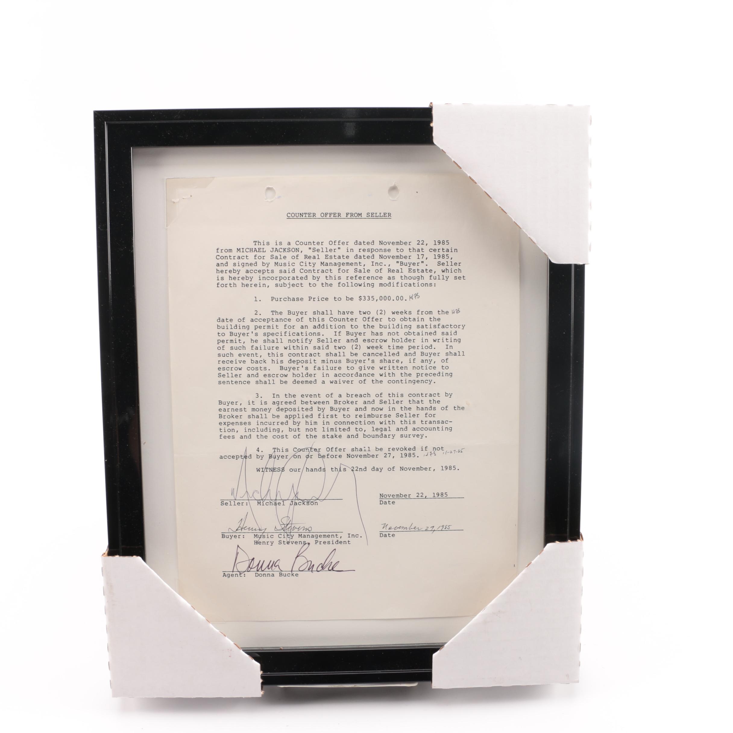Signed Michael Jackson Real Estate Contract with JSA LOA