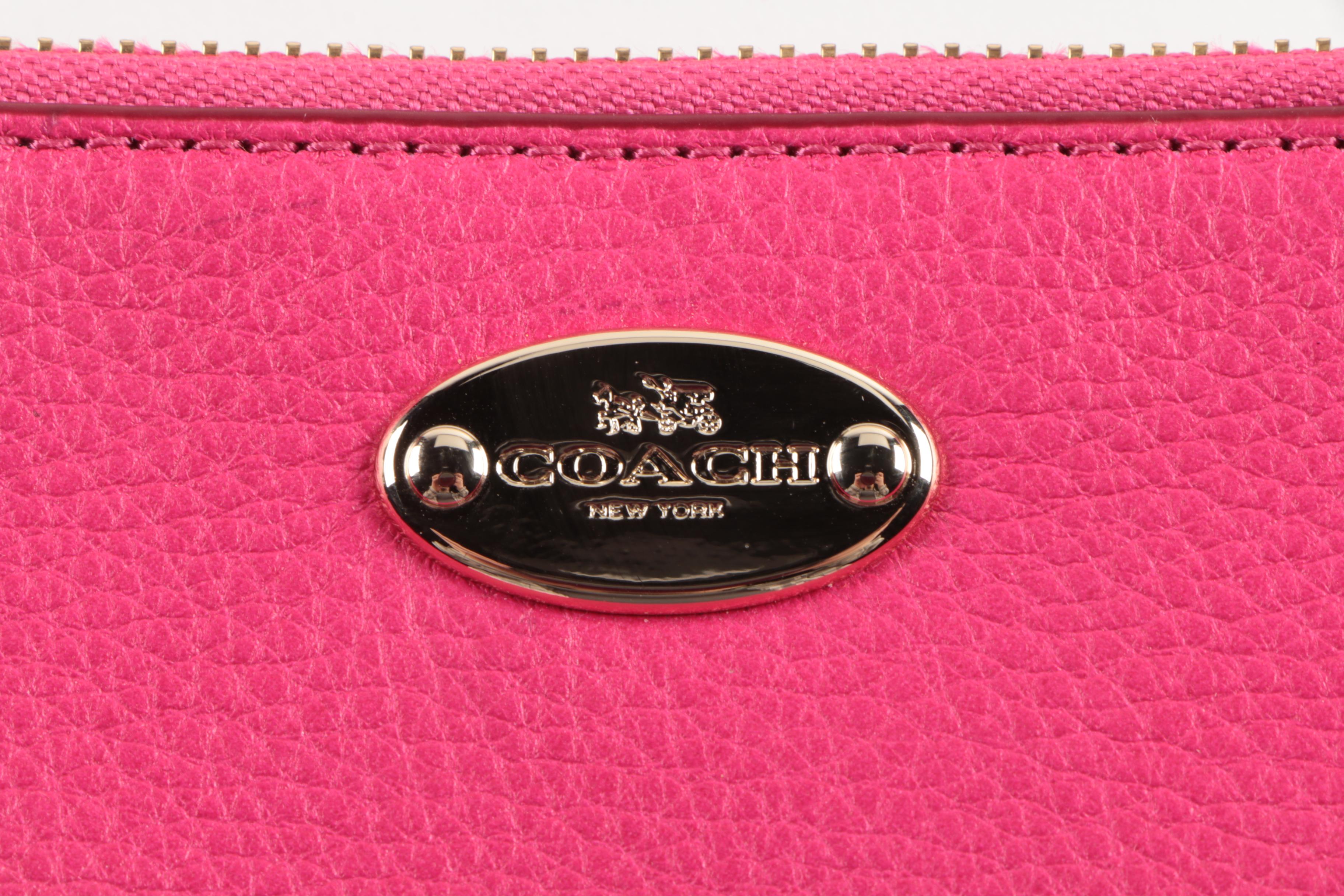 Coach Lyla Double Gusset Pink Ruby Pebbled Leather Crossbody/Wristlet