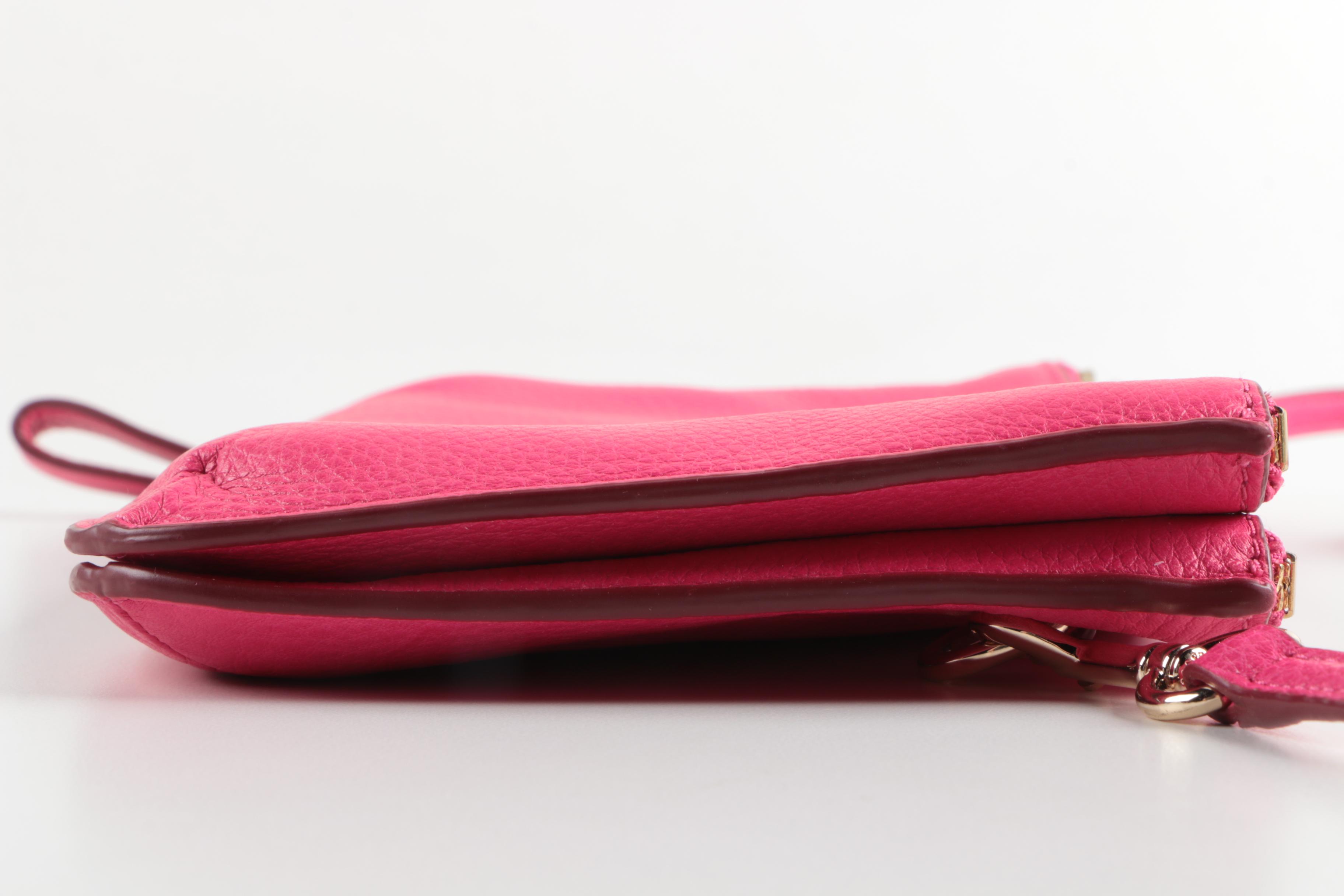 Coach Lyla Double Gusset Pink Ruby Pebbled Leather Crossbody/Wristlet