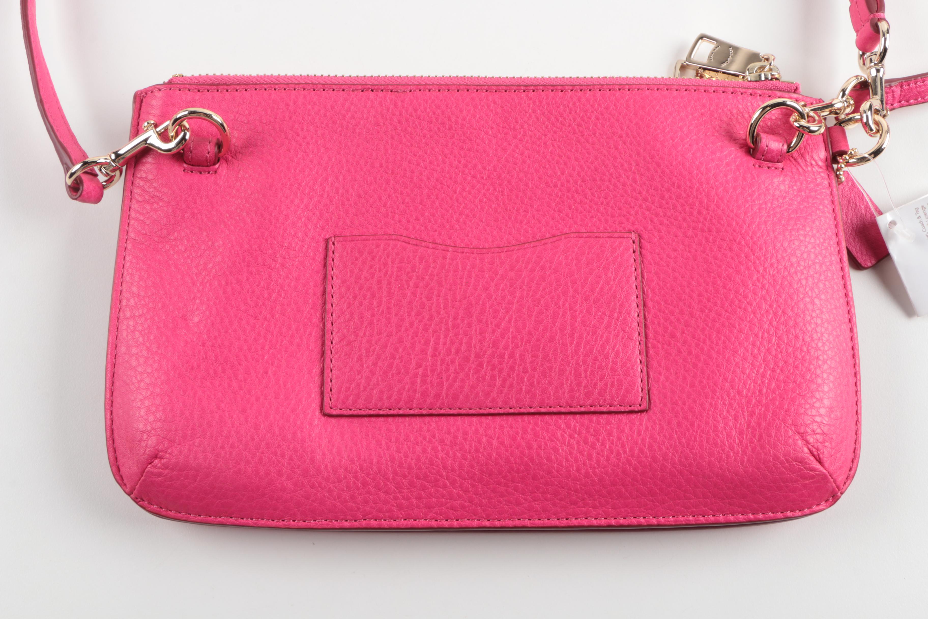 Coach Lyla Double Gusset Pink Ruby Pebbled Leather Crossbody/Wristlet