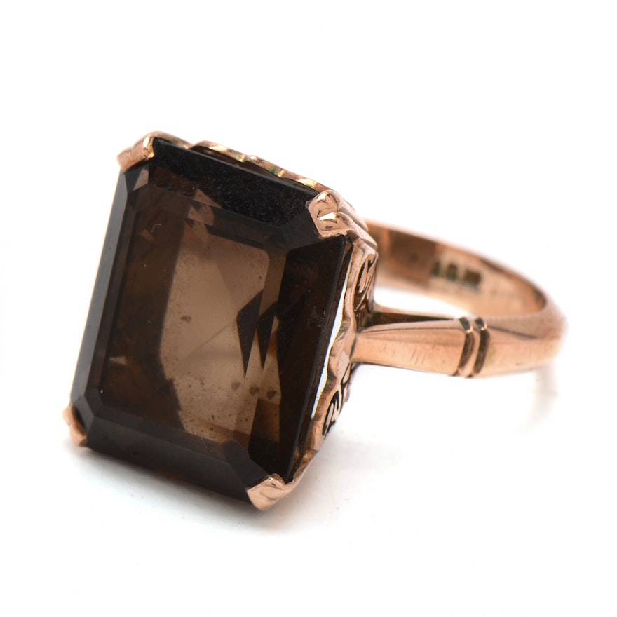 Early 20th Century 10K Rose Gold Smoky Quartz Ring