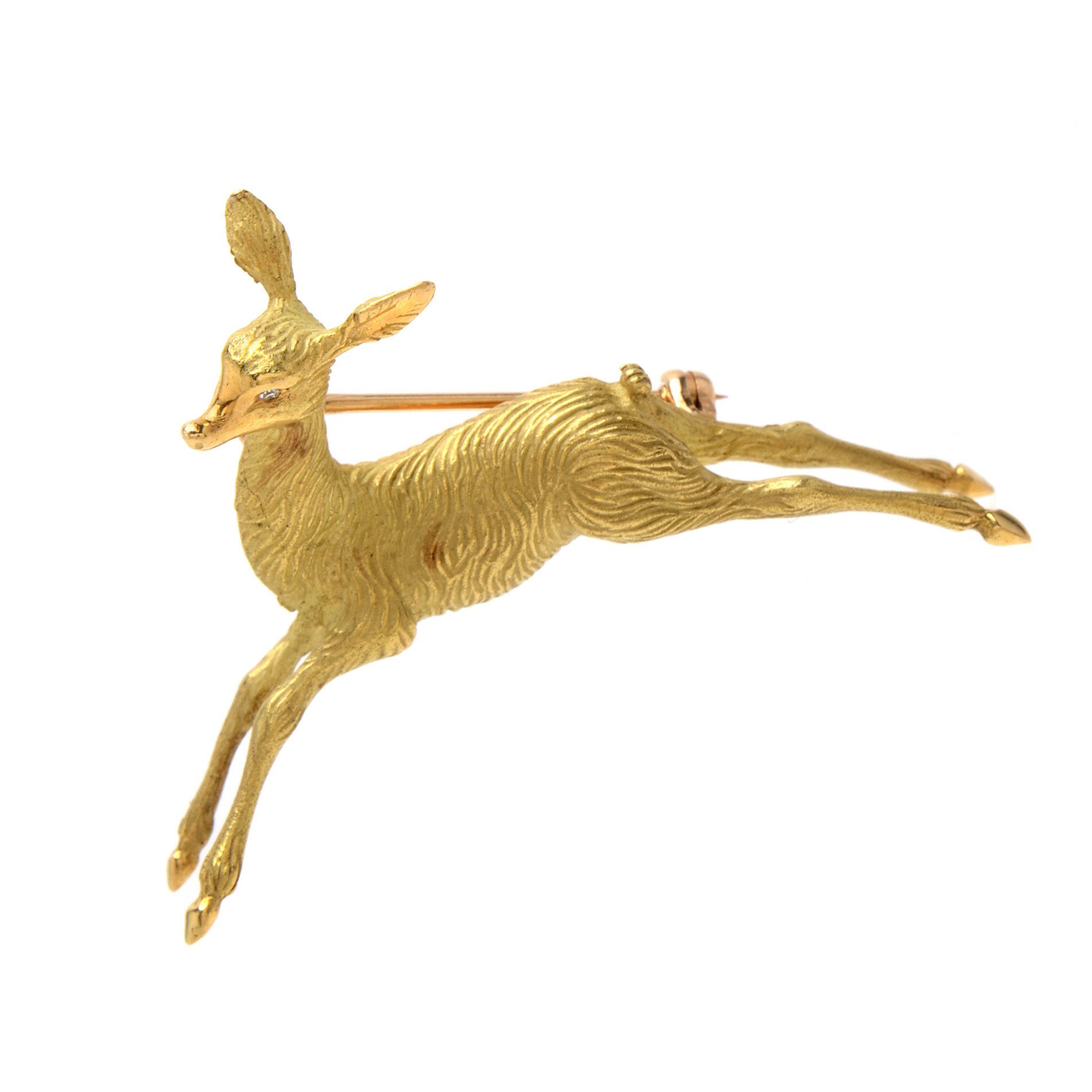 18K Yellow Gold Diamond Prancing Deer Pin