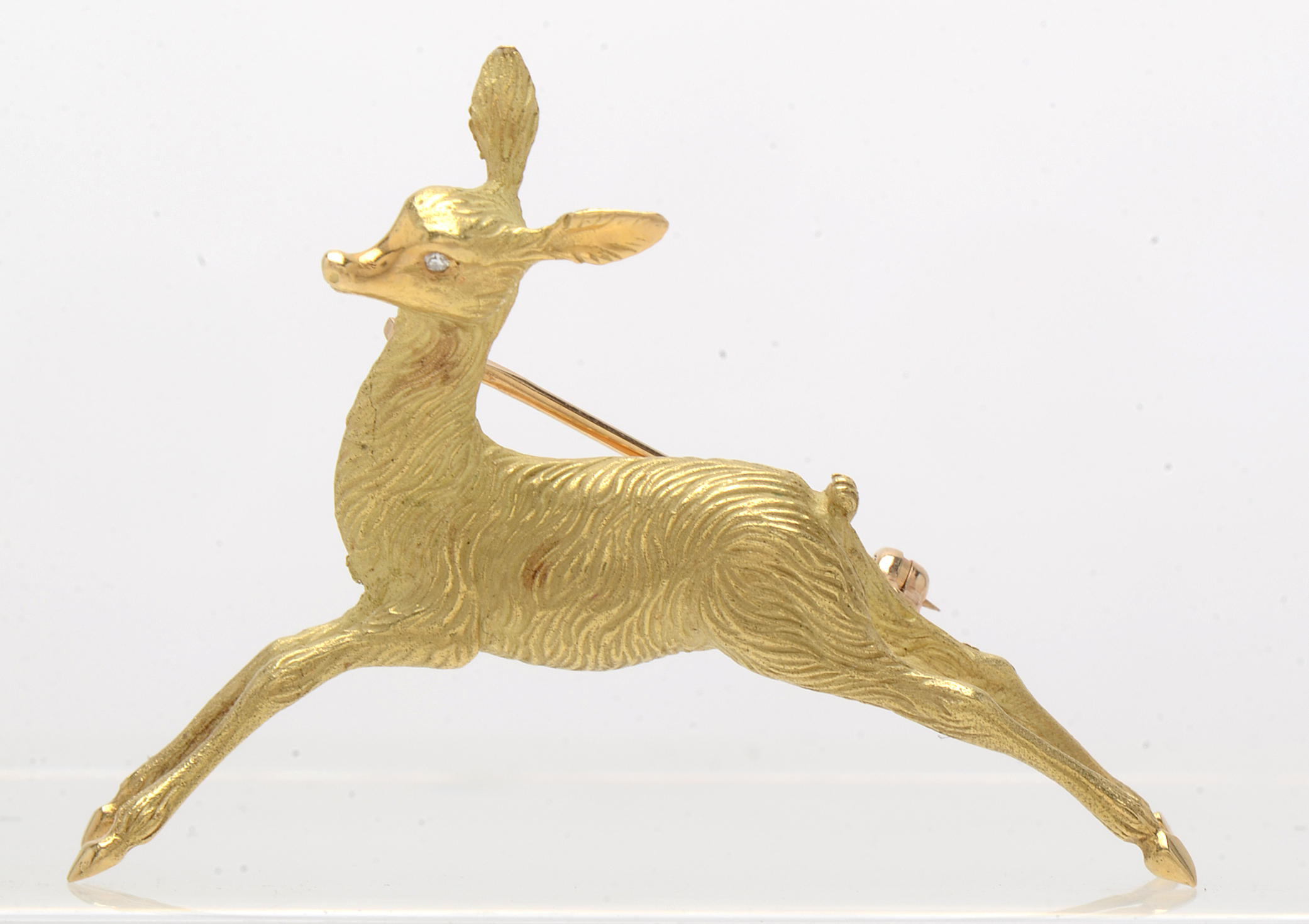 18K Yellow Gold Diamond Prancing Deer Pin