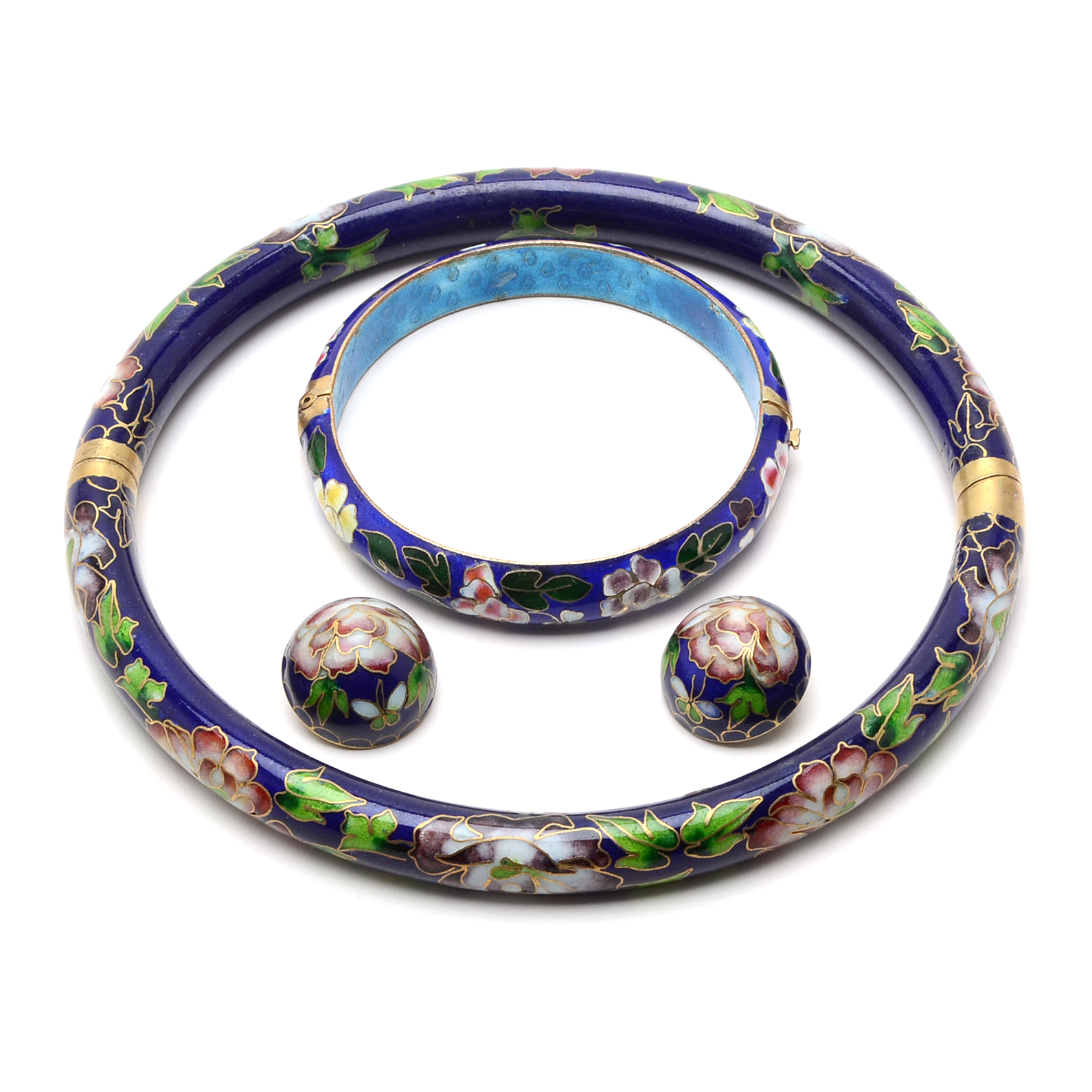 Chinese Cloisonné Enamel Demi-Parure Jewelry Set