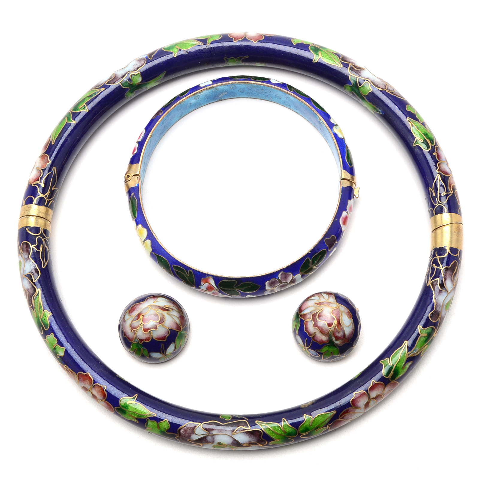 Chinese Cloisonné Enamel Demi-Parure Jewelry Set