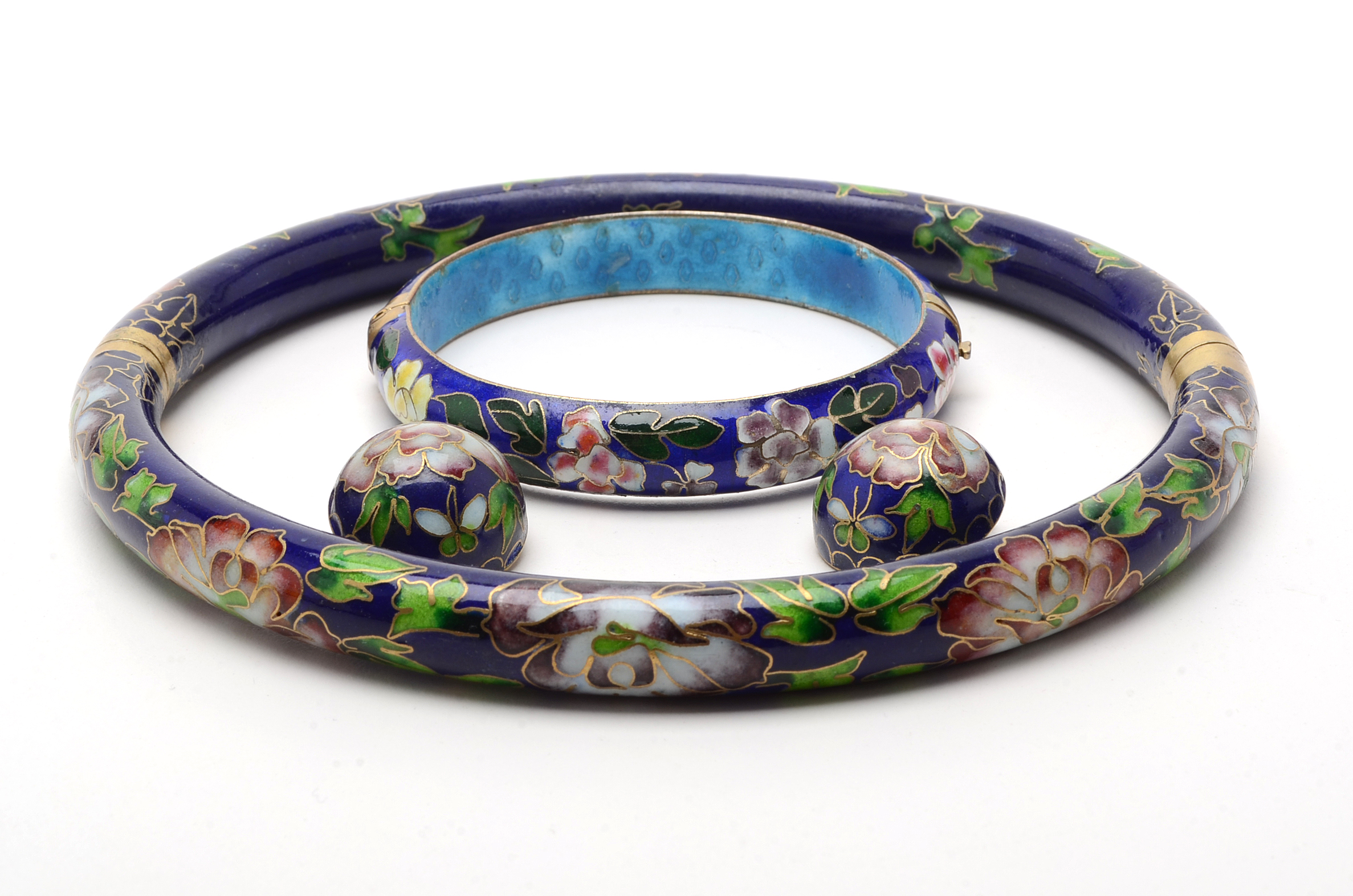 Chinese Cloisonné Enamel Demi-Parure Jewelry Set