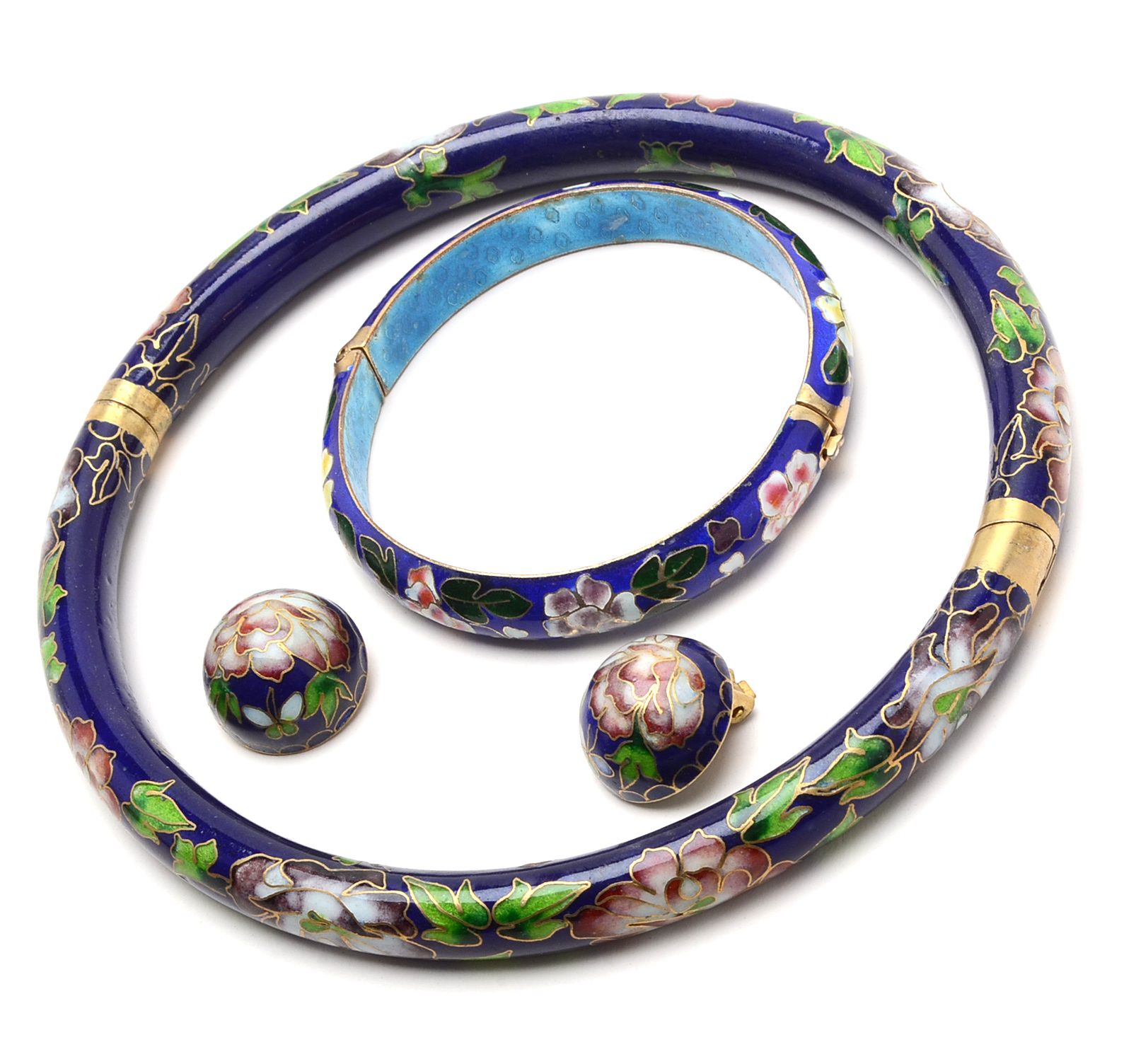 Chinese Cloisonné Enamel Demi-Parure Jewelry Set