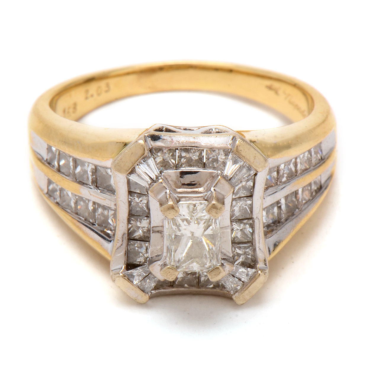 18K Yellow Gold  A. Napadol Designer 1.32 CTW Princess Cut Diamond Ring