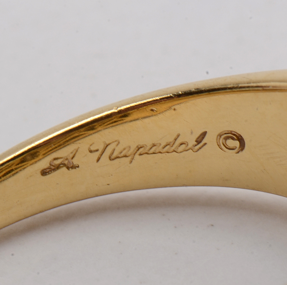 18K Yellow Gold  A. Napadol Designer 1.32 CTW Princess Cut Diamond Ring