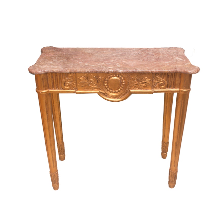 Vintage Marble-Topped Giltwood Accent Table