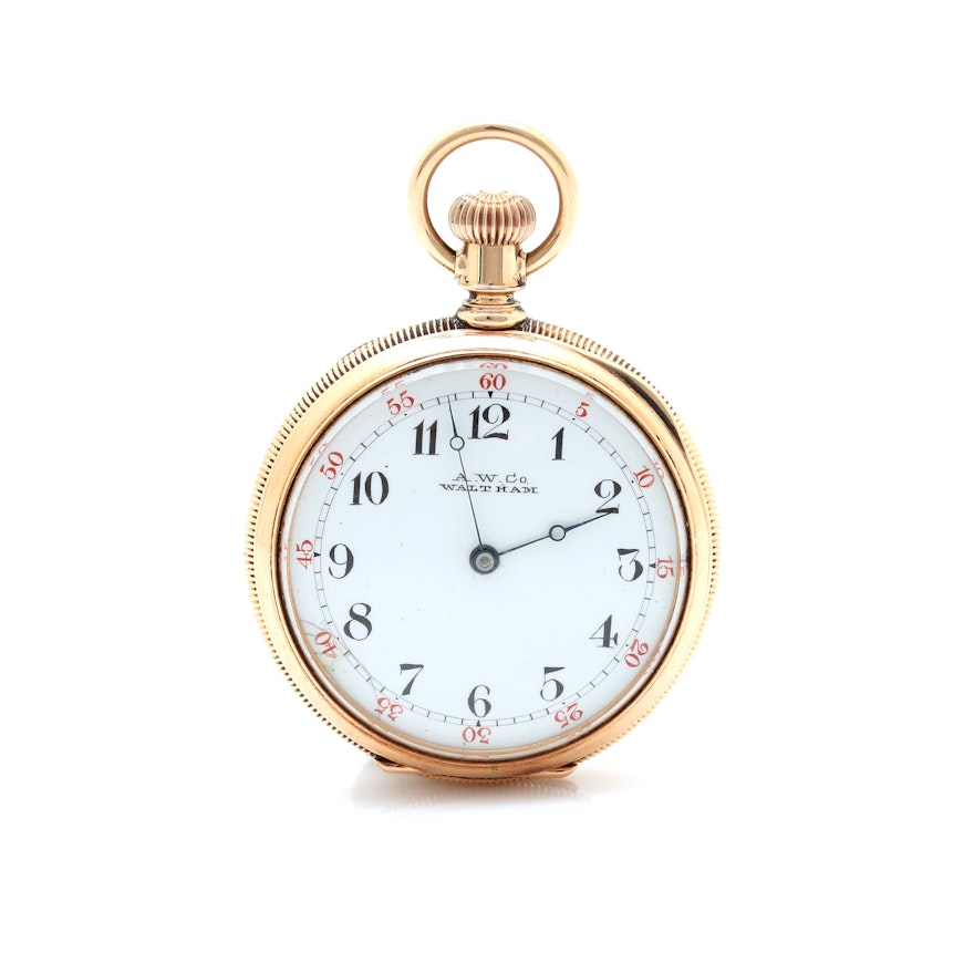Antique Waltham 14K Yellow Gold Open Face Pocket Watch