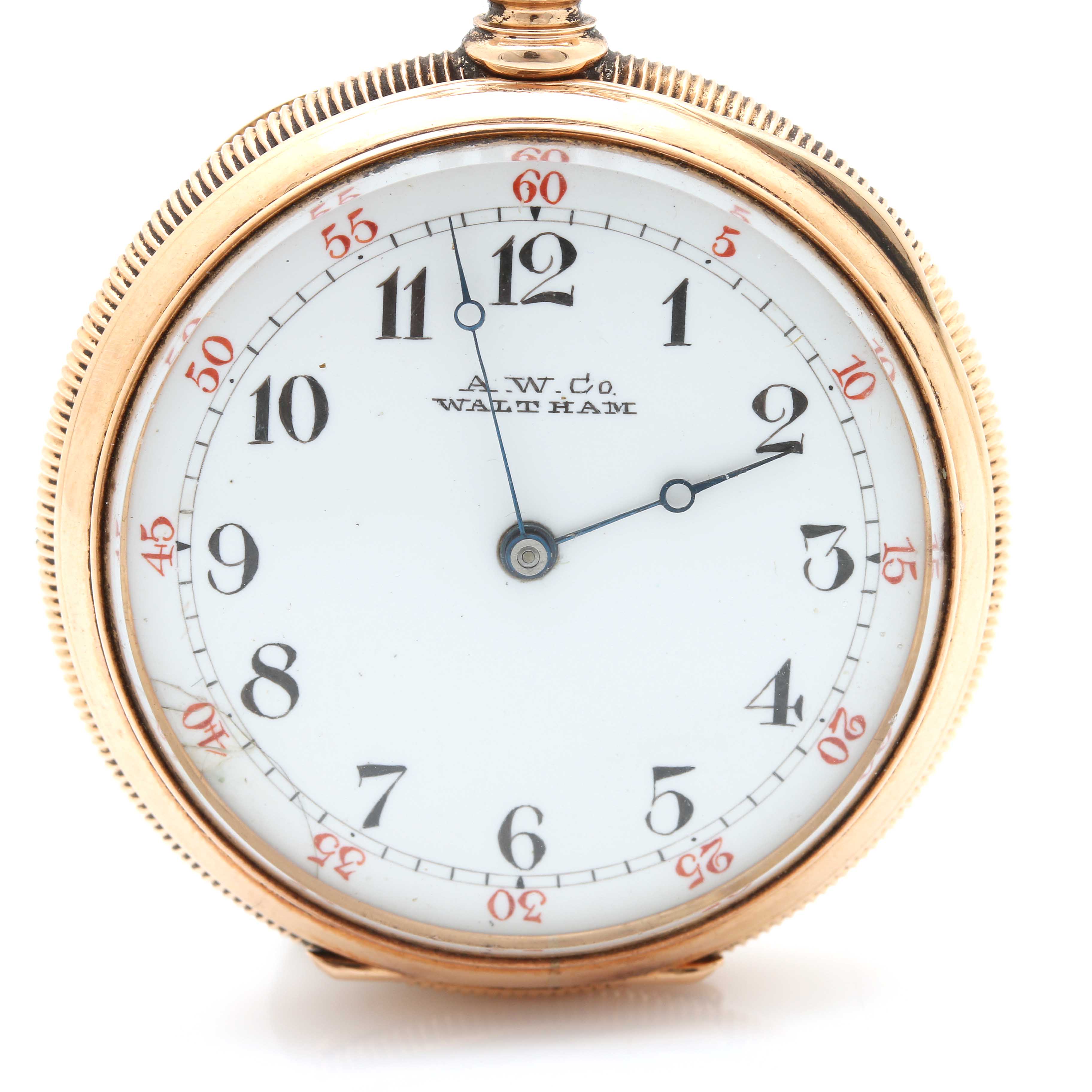Antique Waltham 14K Yellow Gold Open Face Pocket Watch