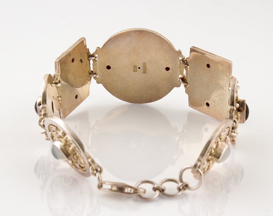 Sajen Sterling, Garnet, Moonstone and Mother of Pearl Charm Bracelet