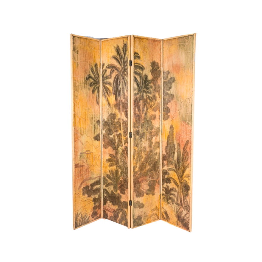 Contemporary Asian Style Painted Screen