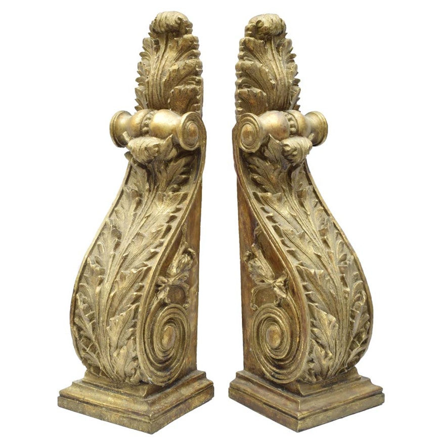 Large Gold Tone Acanthus Leaf Corbels