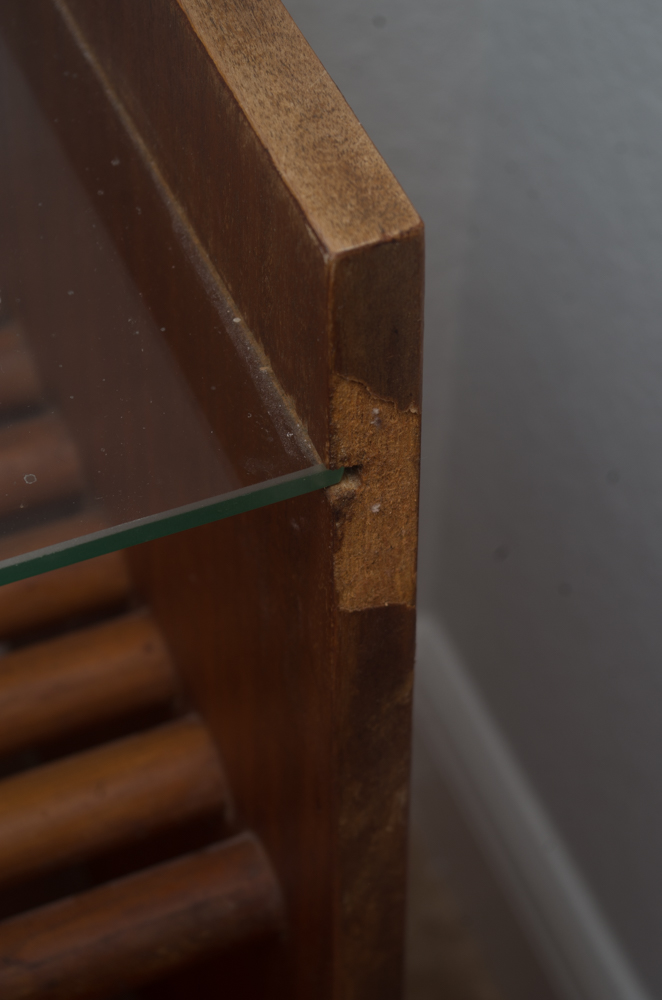 Mid Century Modern Glass Top Wooden End Table