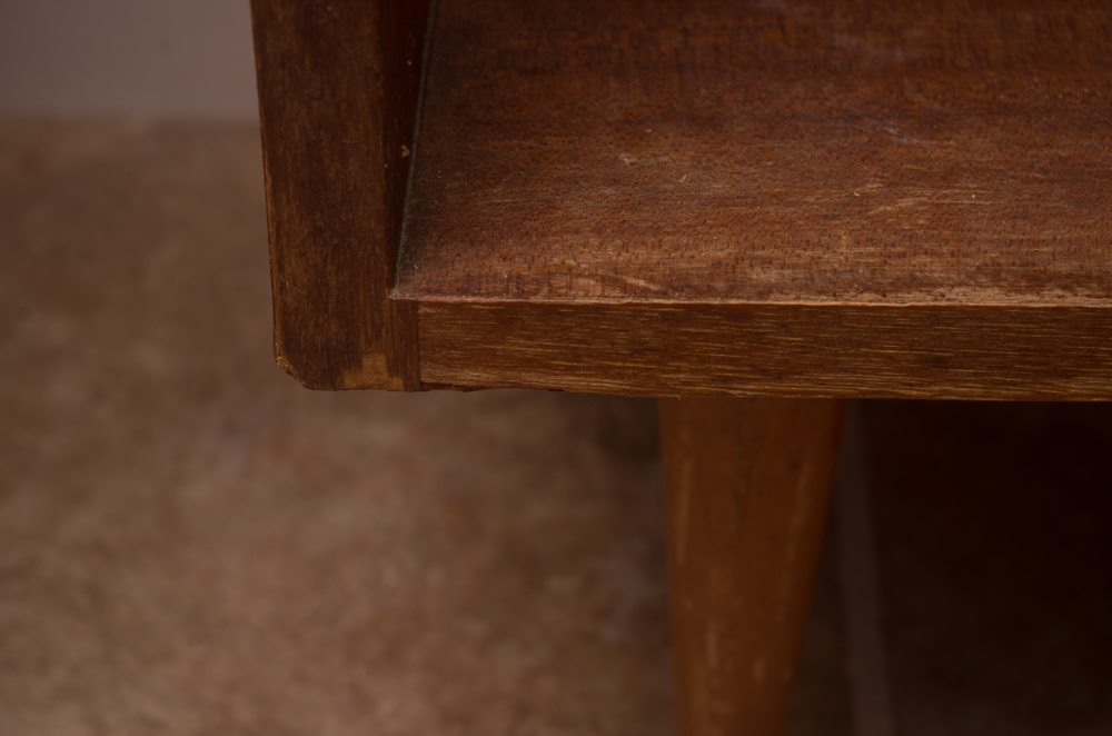 Mid Century Modern Glass Top Wooden End Table