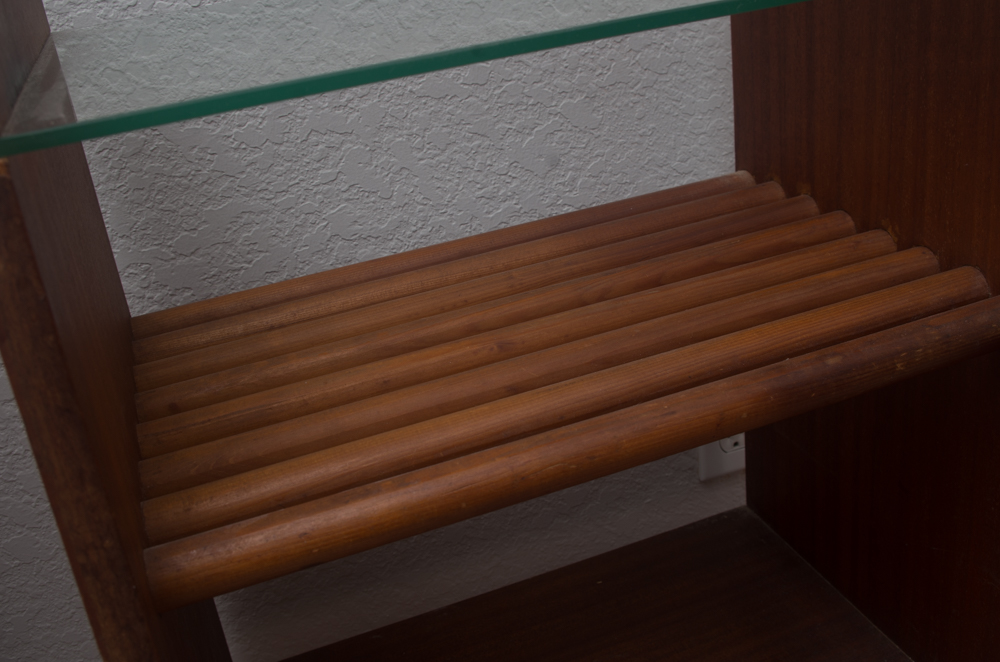 Mid Century Modern Glass Top Wooden End Table