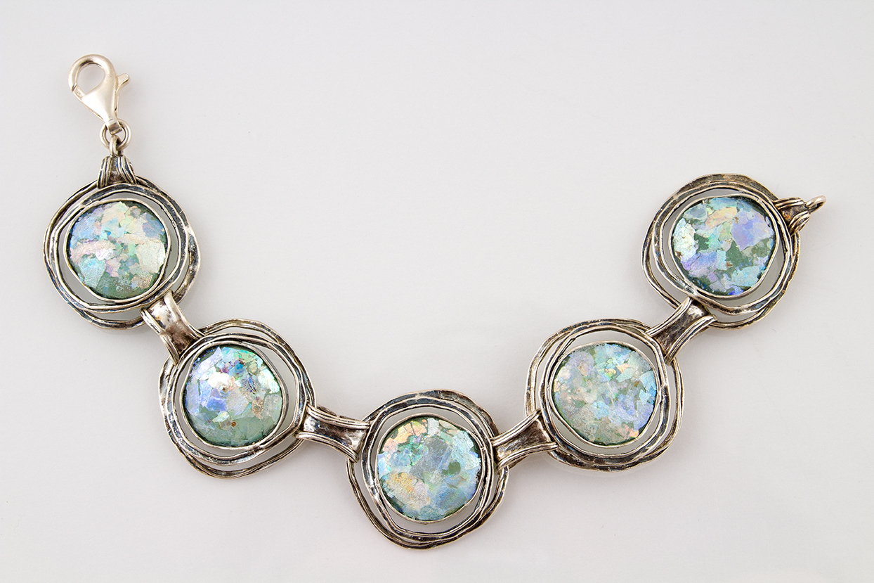 Sterling Silver Roman Glass Modernist Bracelet