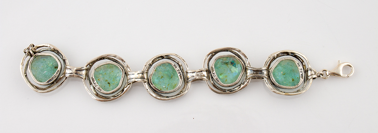 Sterling Silver Roman Glass Modernist Bracelet