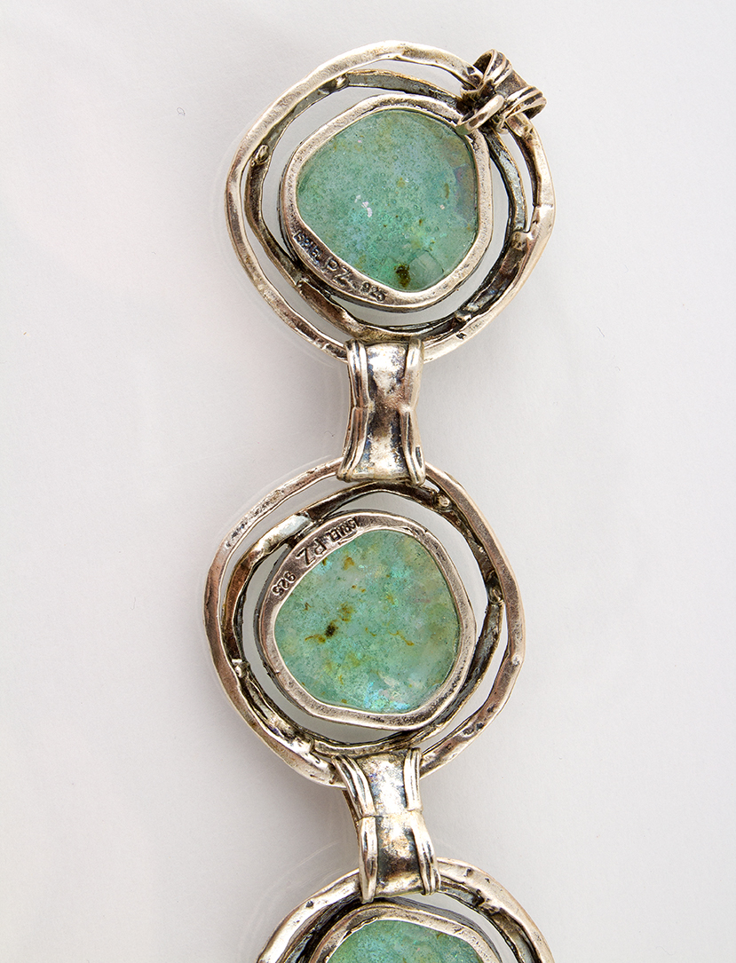 Sterling Silver Roman Glass Modernist Bracelet