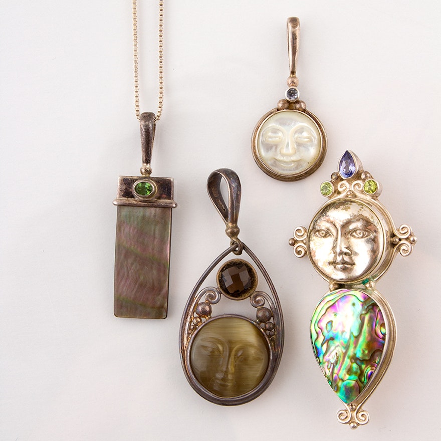 Sajen Sterling Necklace and Pendants Featuring Abalone, Peridot and Tanzanite