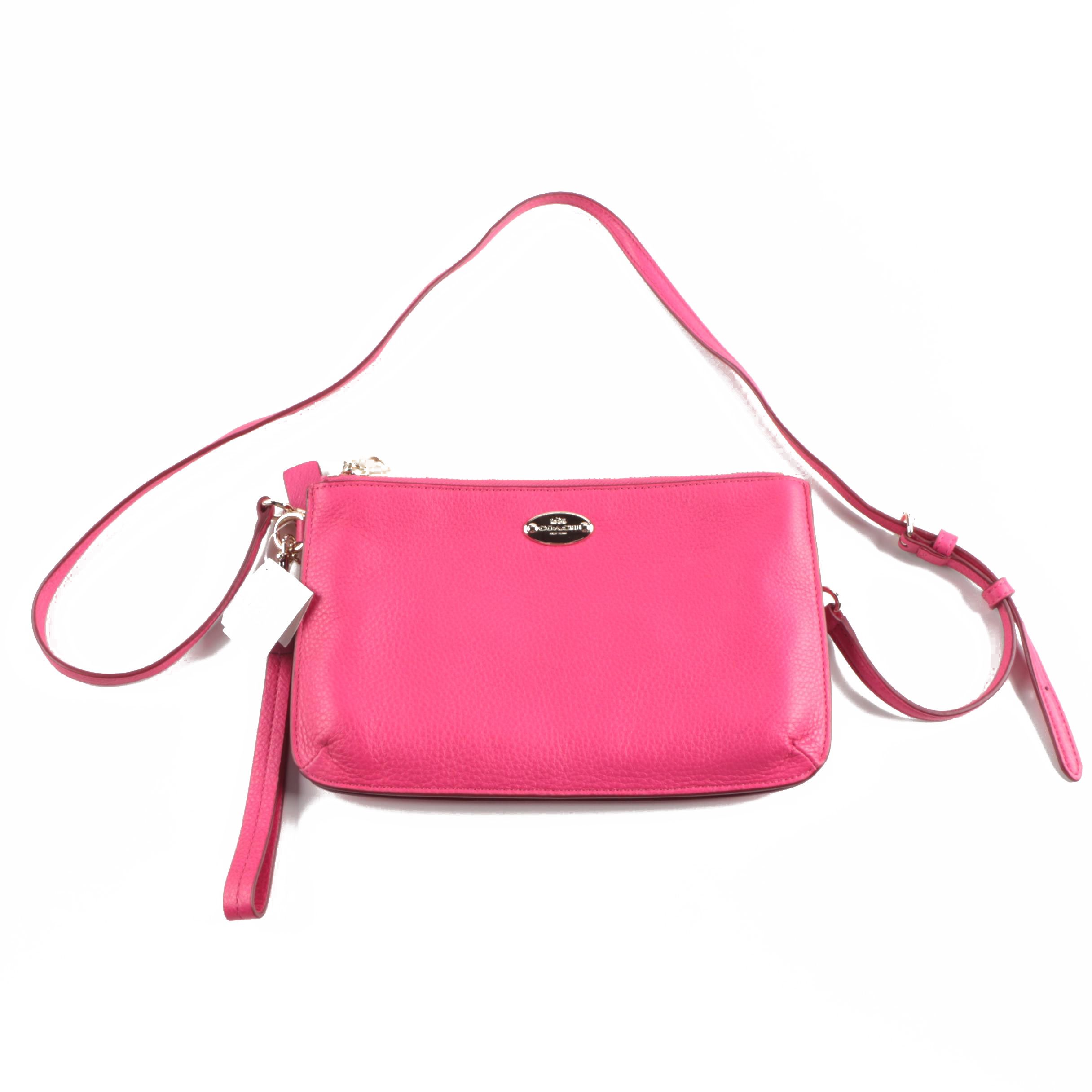Coach Lyla Double Gusset Pink Ruby Pebbled Leather Crossbody/Wristlet