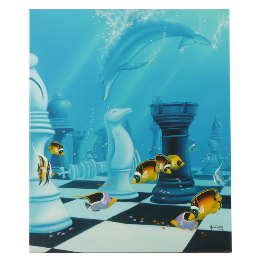 Limited Edition Embellished Giclee Print After Kenneth F Aunchman "Checkmate"