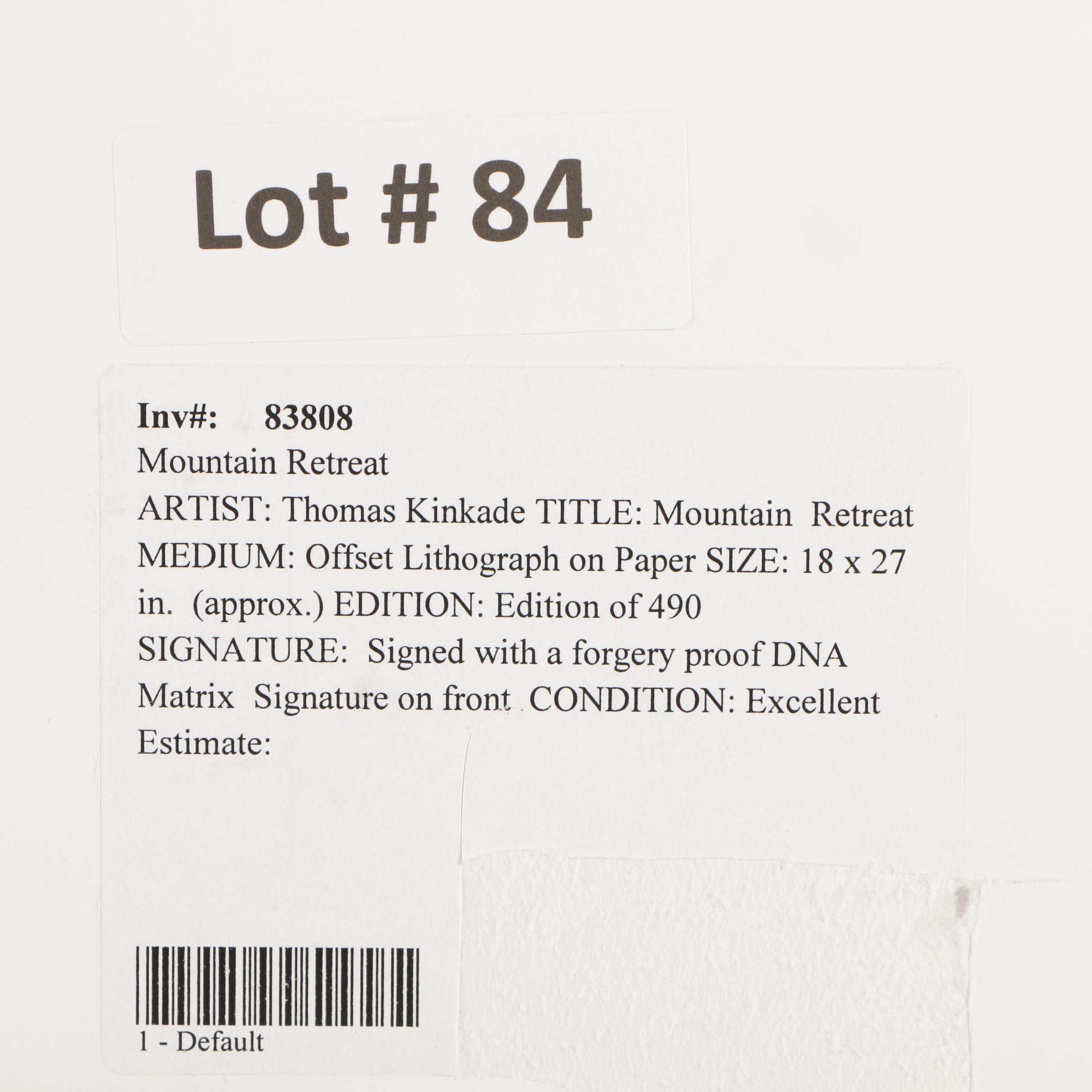 Thomas Kinkade Limited Edition Offset Lithograph "Mountain Retreat"