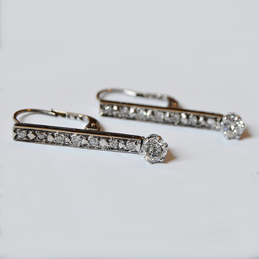 10K White Gold and Diamond Pierced Earrings