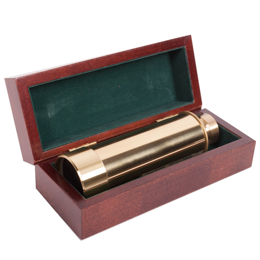 Authentic Models Brass Spyglass Telescope with Wooden Box