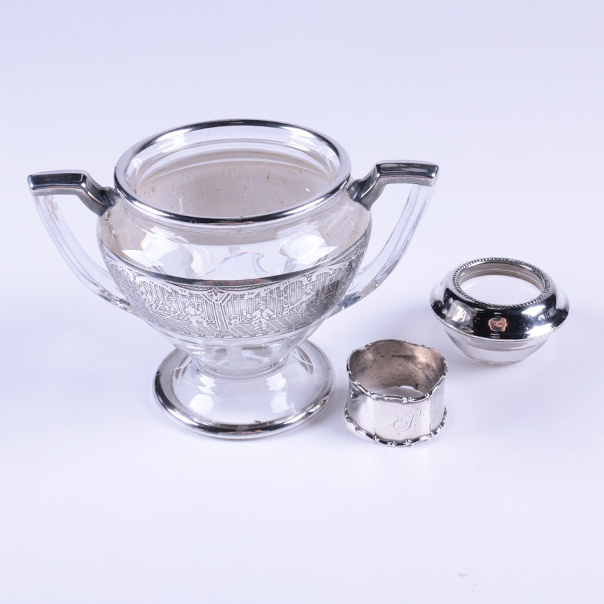 Frank M. Whiting Sterling Silver Candlestick Holder and Other Tableware