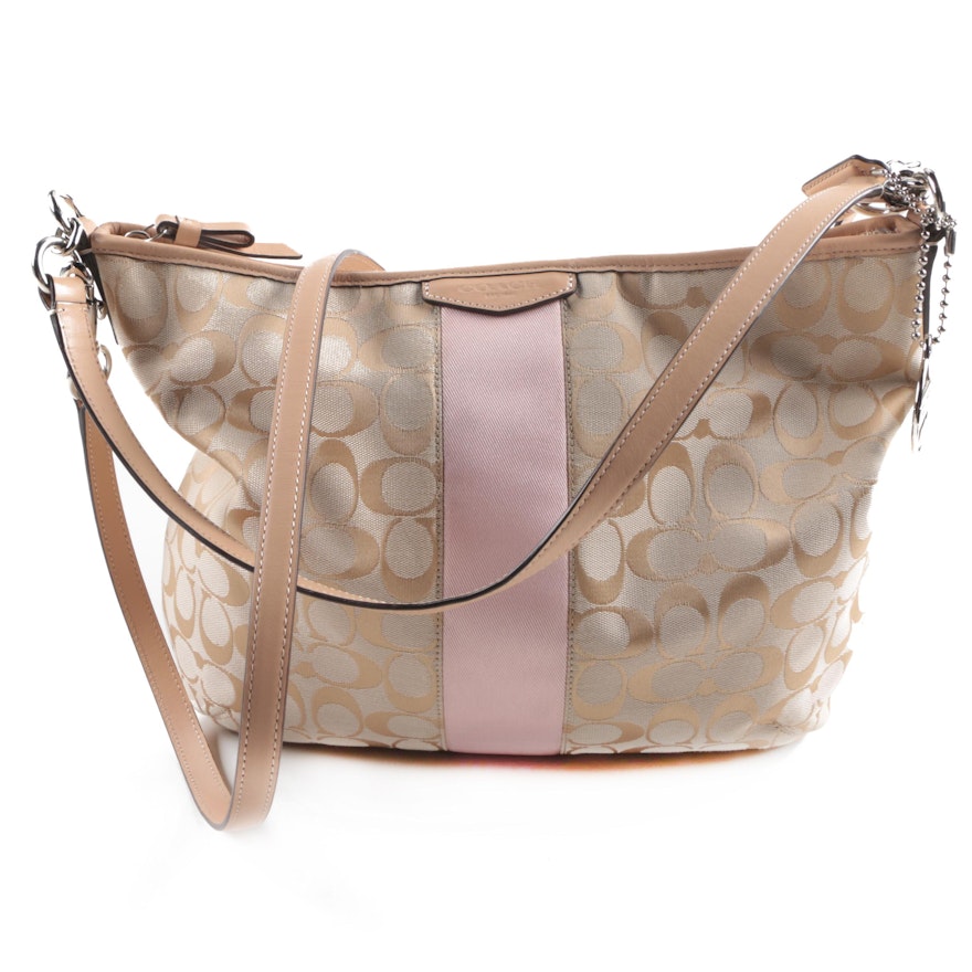 Coach Signature Stripe Convertible Hobo Bag