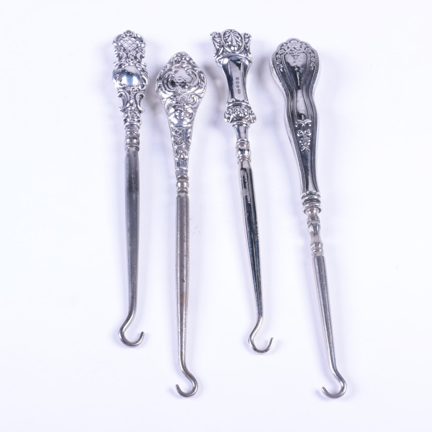 Sterling-Handled Buttonhooks Featuring Crisford & Norris