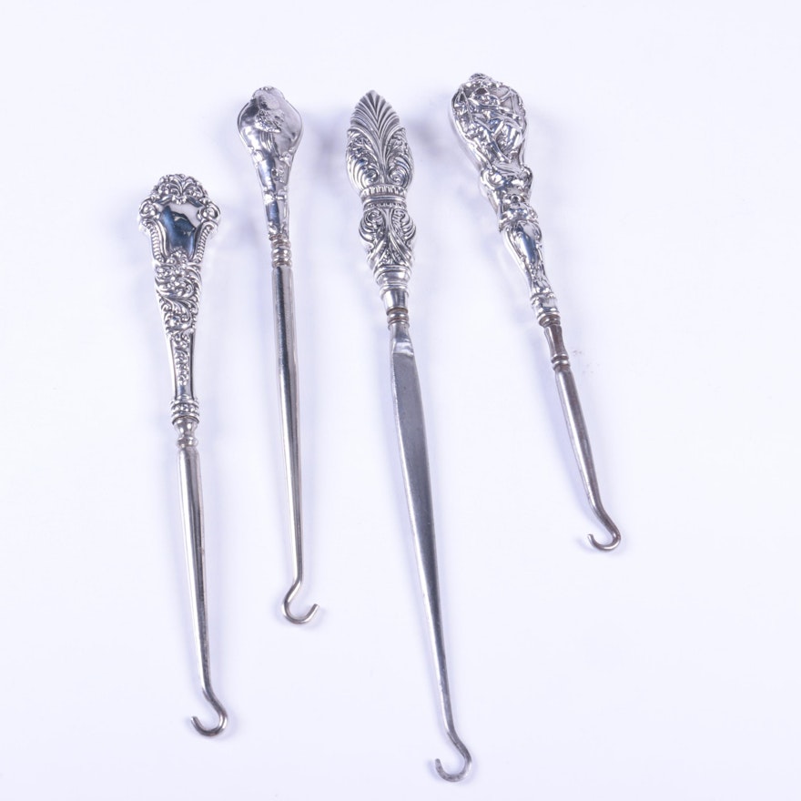 Sterling Hollow Handle Buttonhooks