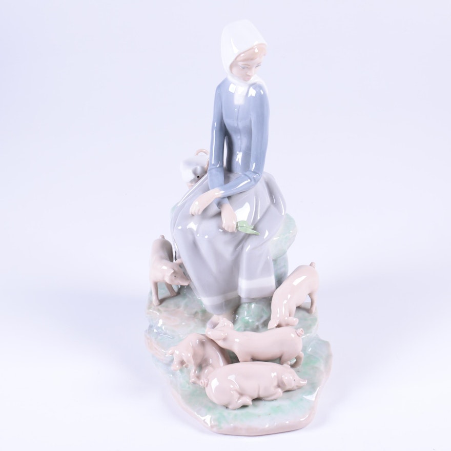 Lladró "Girl with Piglets" Figurine