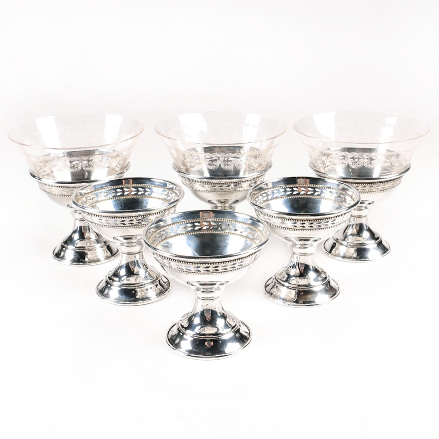 Sterling Silver Sherbets with Glass Inserts