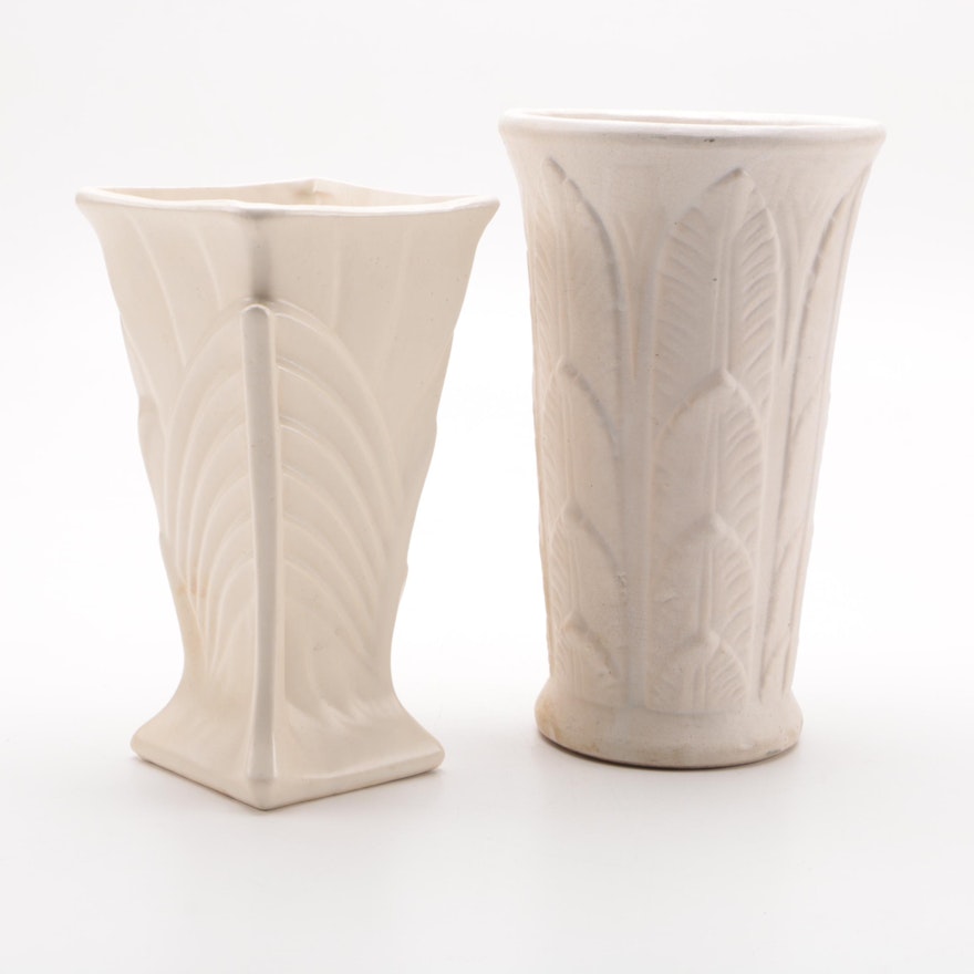Art-Deco Style McCoy Pottery Vase with a White Glazed Vase