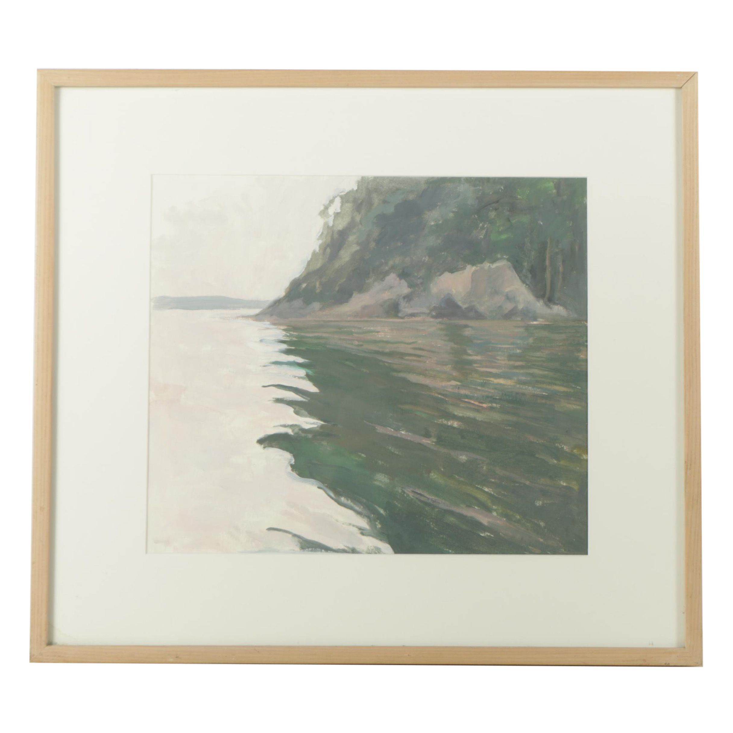 Oil Painting on Paper of a Forested Shoreline