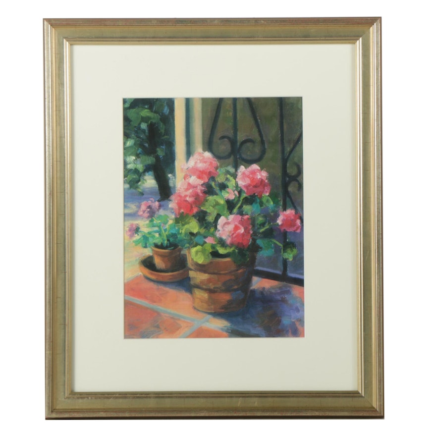 Giclee of Still Life with Potted Geraniums