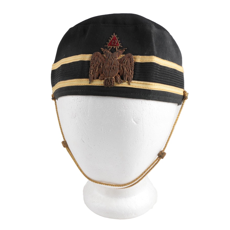 Scottish Rite 32nd Rank Masonic Cap with Double Eagle Emblem